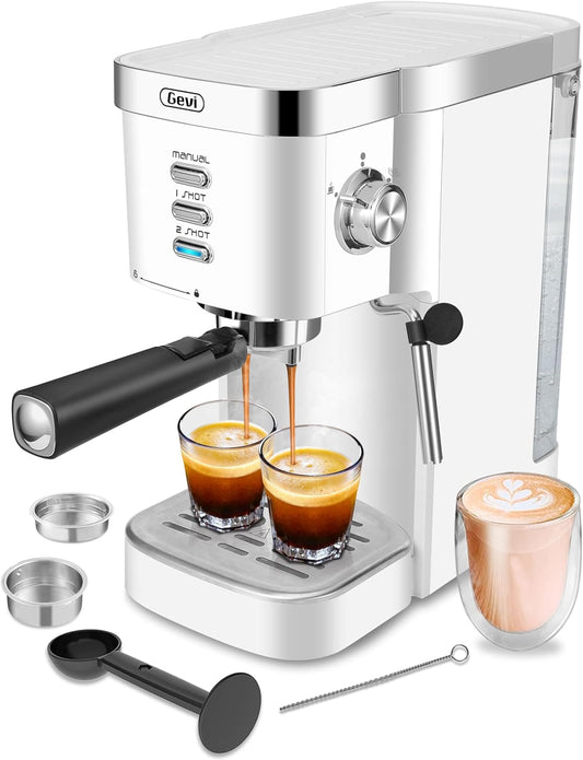 Espresso Machines 20 Bar Fast Heating Automatic Cappuccino Coffee Maker with Foaming Milk Frother Wand for Espresso, Latte Macchiato,1350W, White